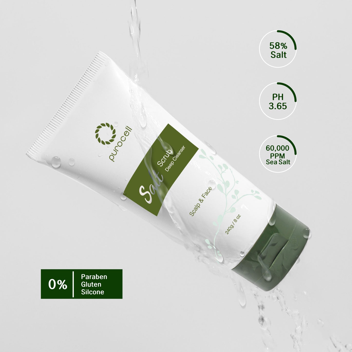 Salt Scrub Deep Cleanser for Hair, Body & Face - purocell